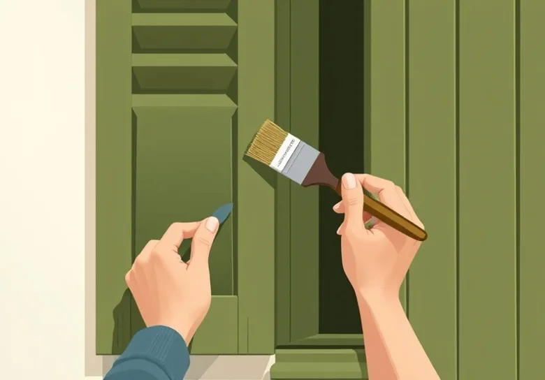 Mise en peinture au pinceau de volets et d'encadrements en bois